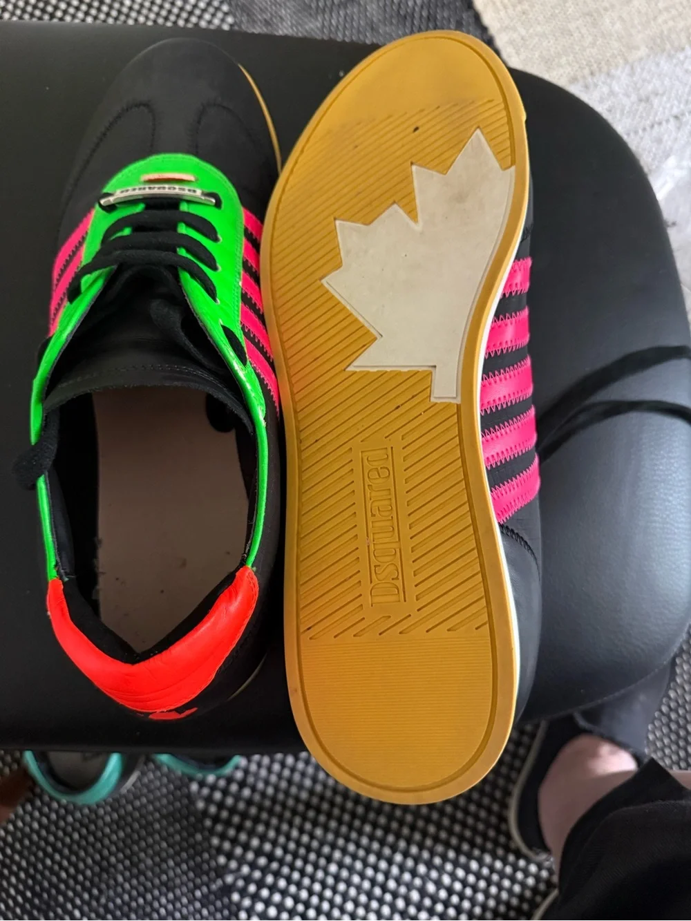 DSQUARED Men’s Black Sneakers with Neon Green & Pink Accents